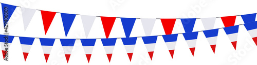Bannière, guirlande avec fanions aux couleurs de la France sur fond blanc	
