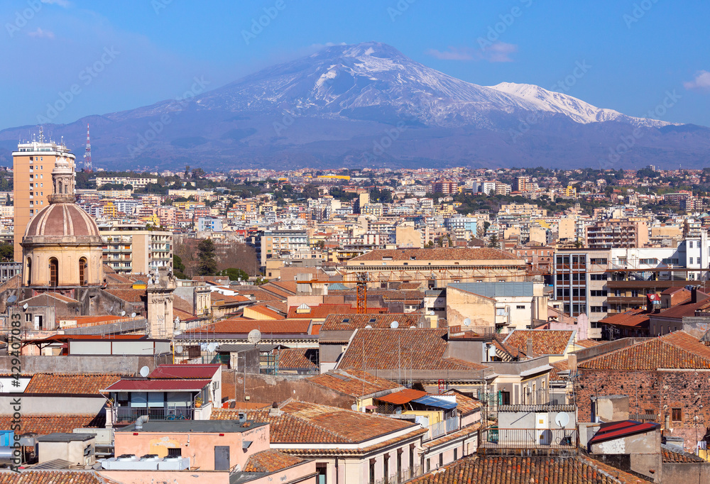 Aerial view of Catania on a bright sunny day.