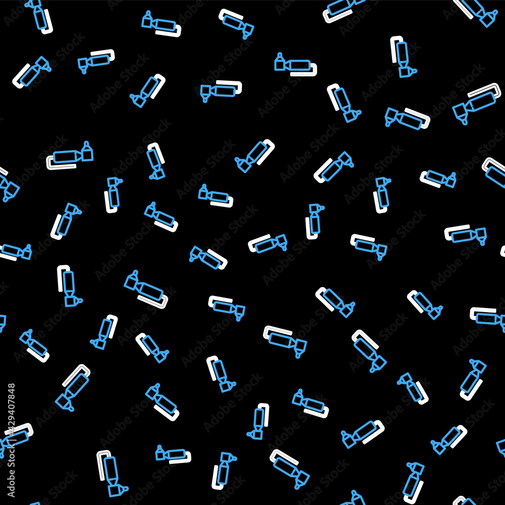 Line Tooth drill icon isolated seamless pattern on black background. Dental handpiece for drilling and grinding tools. Vector Line Tooth drill icon isolated seamless pattern on black background. Dental handpiece for drilling and grinding tools. Vector
