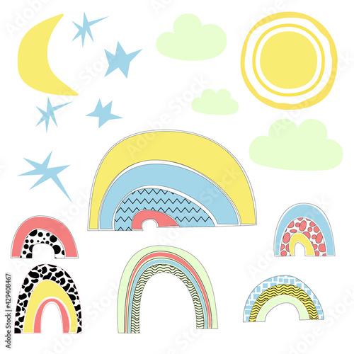 sky symbols, multicolored rainbow