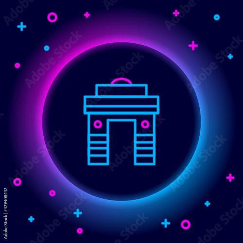 Glowing neon line India Gate in New Delhi, India icon isolated on black background. Gate way of India Mumbai. Colorful outline concept. Vector