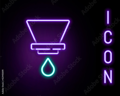 Glowing neon line V60 coffee maker icon isolated on black background. Colorful outline concept. Vector