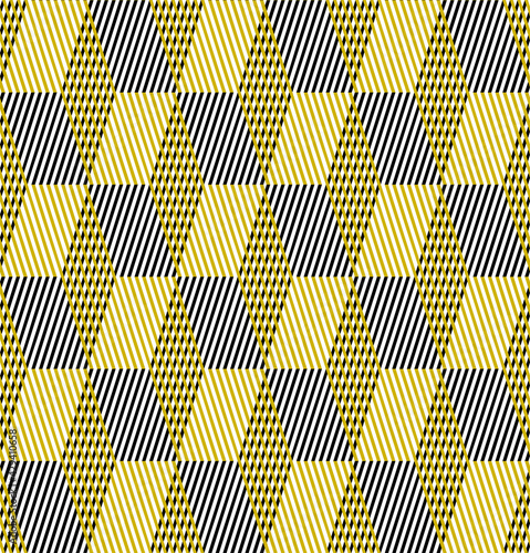 Optical illusion seamless pattern. Yllow and black stripes vector illustration. Parallelepiped pattern
