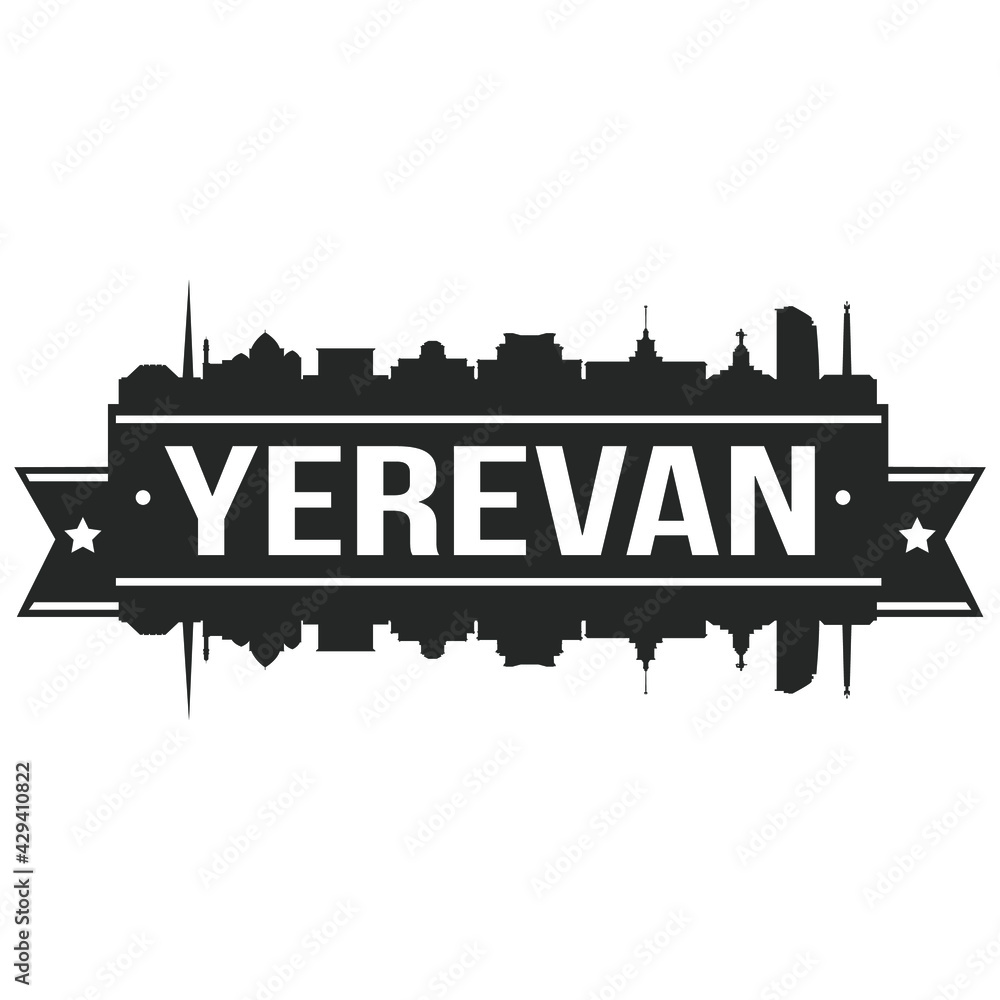 Yerevan Armenia Skyline Banner Vector Design Silhouette Art Stencil Illustration.