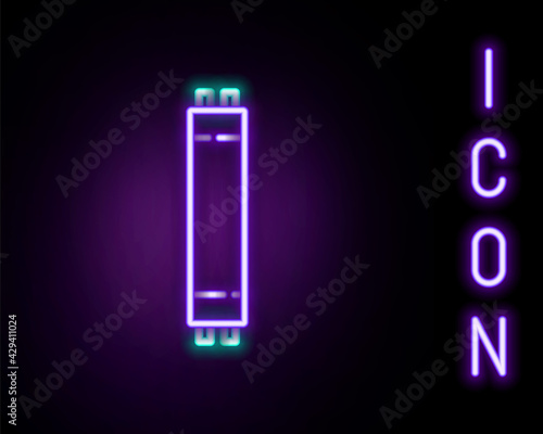 Glowing neon line Long luminescence fluorescent energy saving lamp icon isolated on black background. Colorful outline concept. Vector