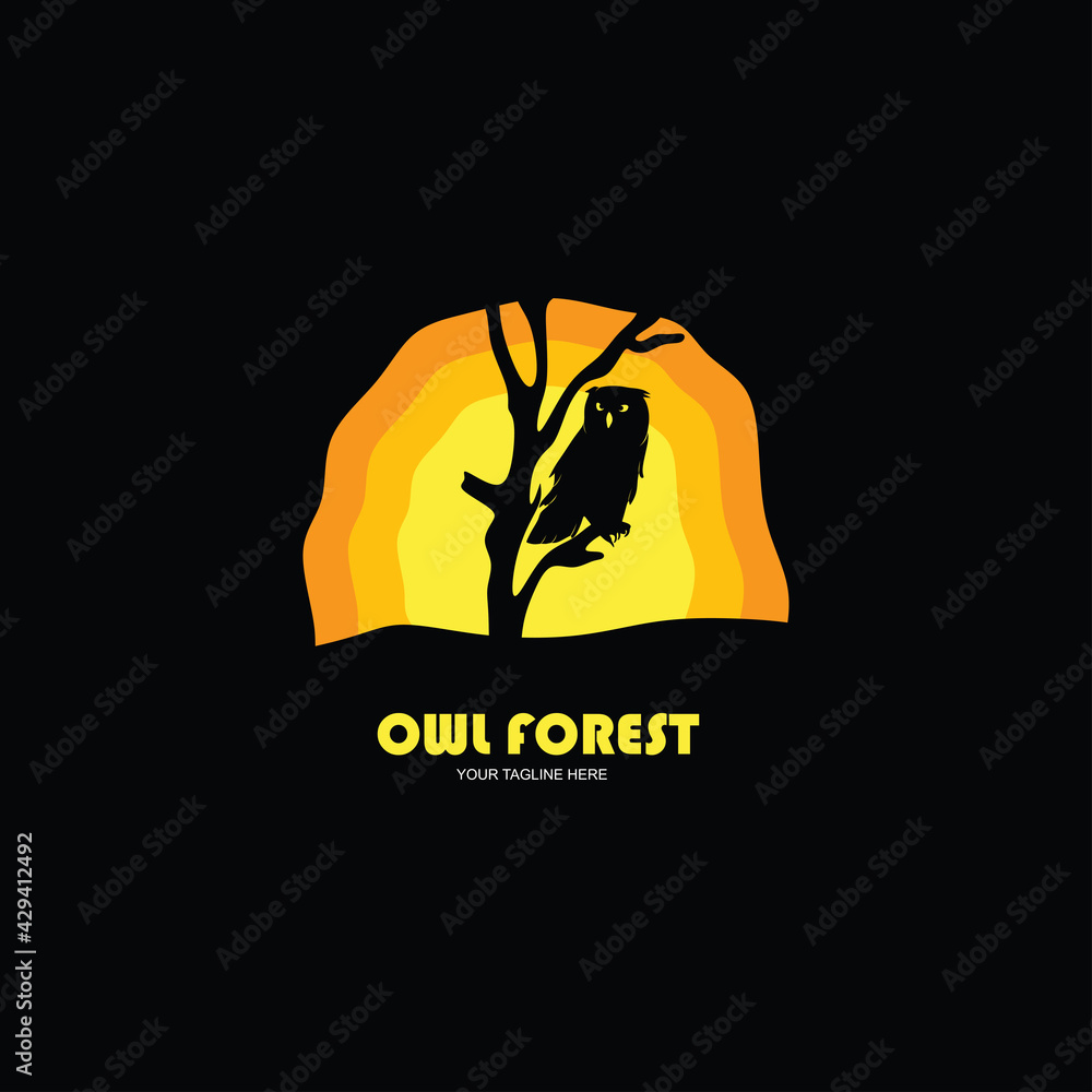 Silhouette of owl logo in forest