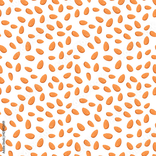 Seamless pattern with almonds. Cute print with nuts on a white background. Food and snacks icon