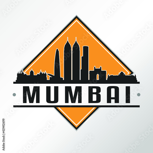 Mumbai India Skyline Logo. Adventure Landscape Design. Vector Illustration Cut File.