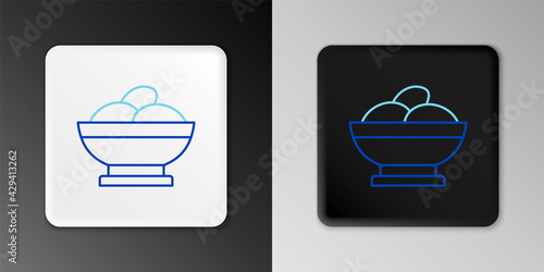 Line Varenyky in a bowl icon isolated on grey background. Pierogi, varenyky, dumpling, pelmeni, ravioli. Traditional Ukrainian food. Colorful outline concept. Vector