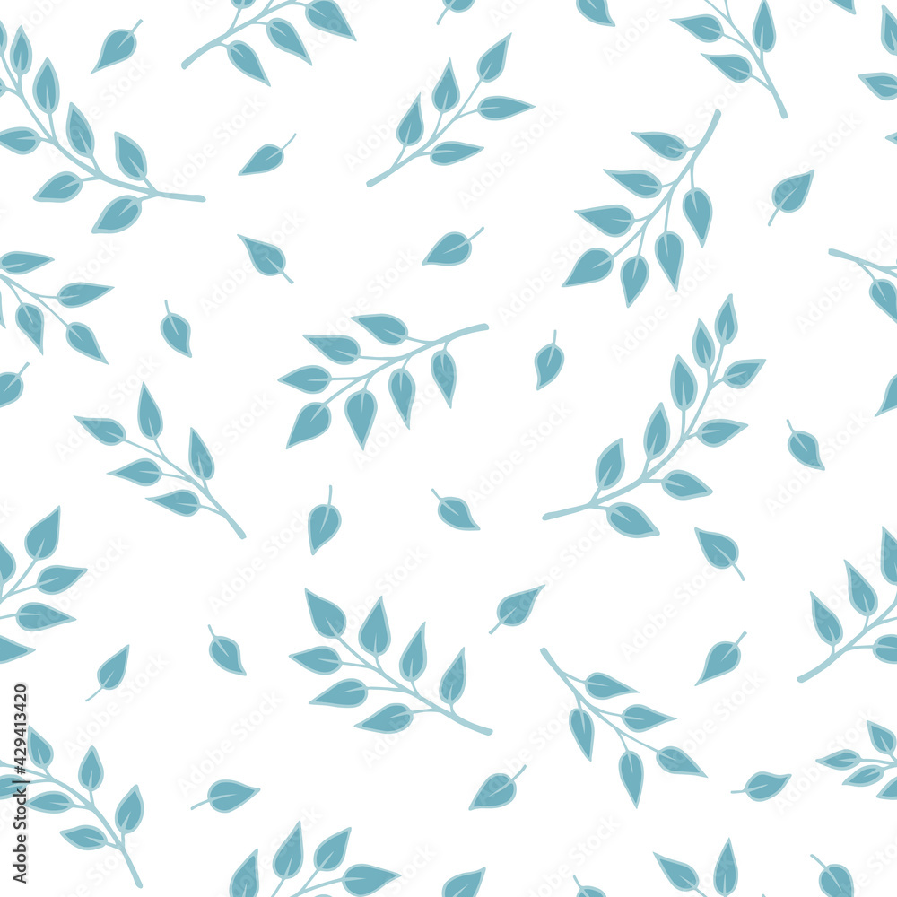 Botanical seamless pattern with leaves on a white background. Floral abstract print for fabric, textiles, wallpapers, covers. Hand drawn design.