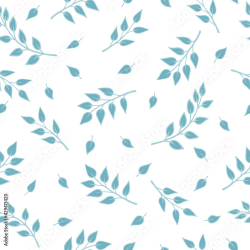 Fototapeta Naklejka Na Ścianę i Meble -  Botanical seamless pattern with leaves on a white background. Floral abstract print for fabric, textiles, wallpapers, covers. Hand drawn design.