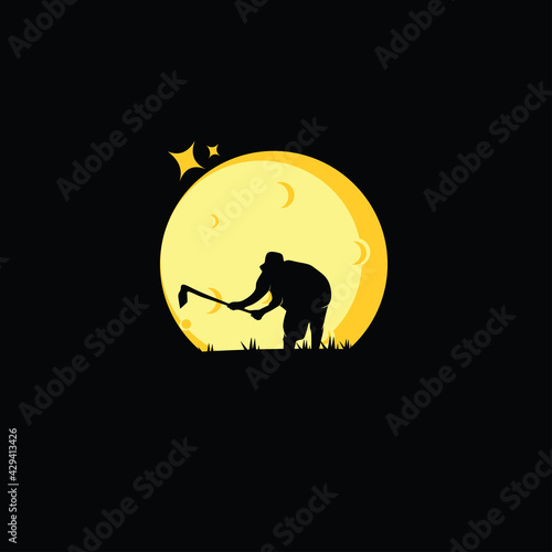 Silhouette of farmer's logo hoeing
