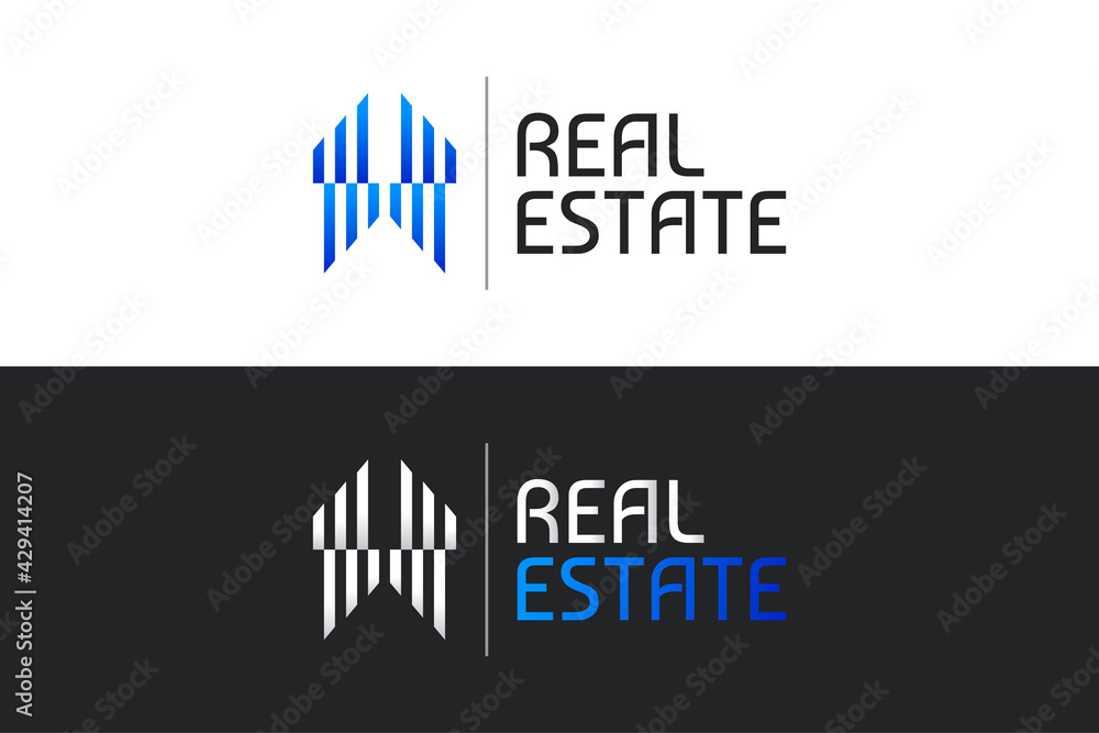 Naklejka premium Real Estate Logo in Blue Gradient with Line Style and Abstract Concept. Construction, Architecture or Building Logo Design Template