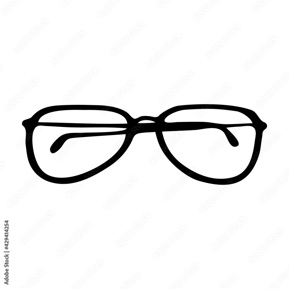 Fototapeta premium Sunglasses vector hand-drawn. Black outline drawing isolated on white background, summer beach