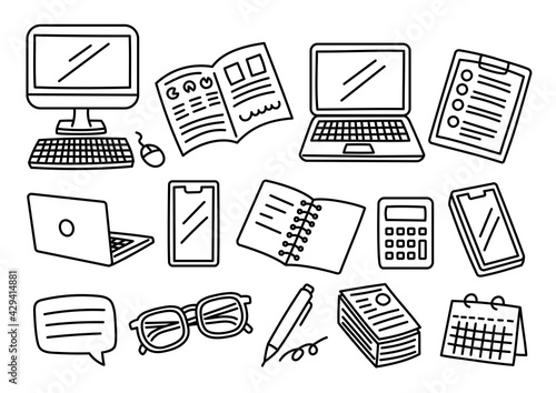 Business items line-art illustrations