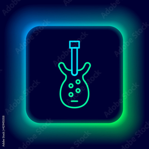 Glowing neon line Electric bass guitar icon isolated on black background. Colorful outline concept. Vector