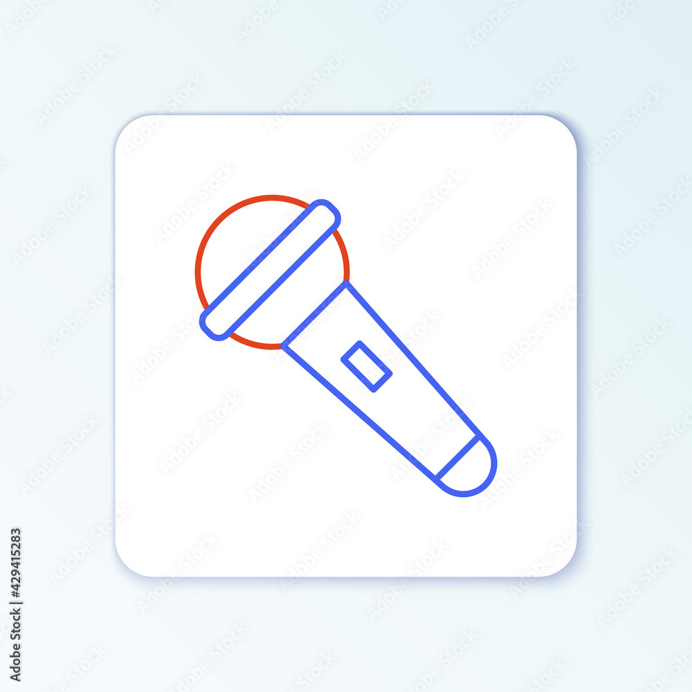 Line Microphone icon isolated on white background. On air radio mic microphone. Speaker sign. Colorful outline concept. Vector Line Microphone icon isolated on white background. On air radio mic microphone. Speaker sign. Colorful outline concept. Vector