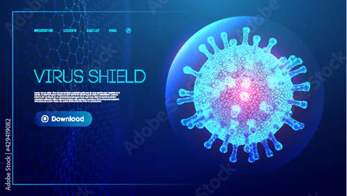 3d coronavirus with sphere shield. Covid-19 vector illustration. Adult vaccination EPS 10.