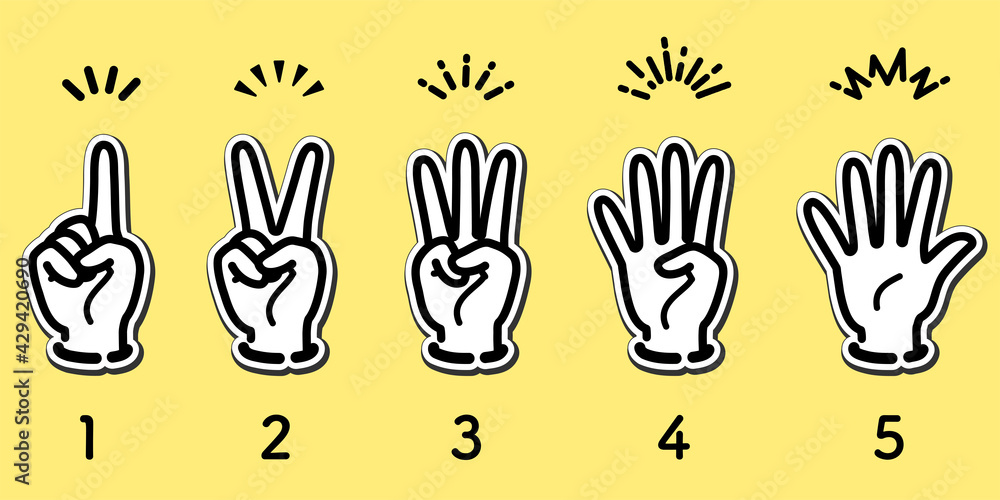 Fototapeta premium Icon set of hand gestures for number (Sticker-style)