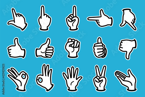 Icon sets of various hand gestures (with white border)