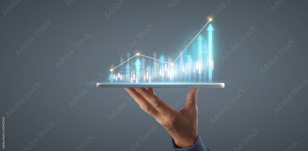 Businessplan graph growth and increase of chart positive indicators in his business Businessplan graph growth and increase of chart positive indicators in his business
