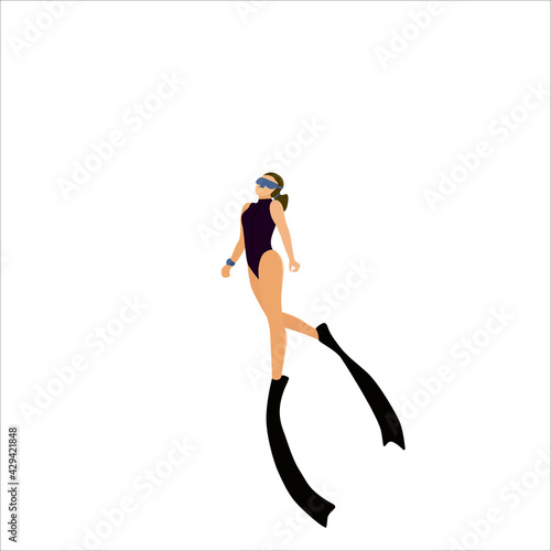 Girl freediver isolated on white background. Vector illustration.