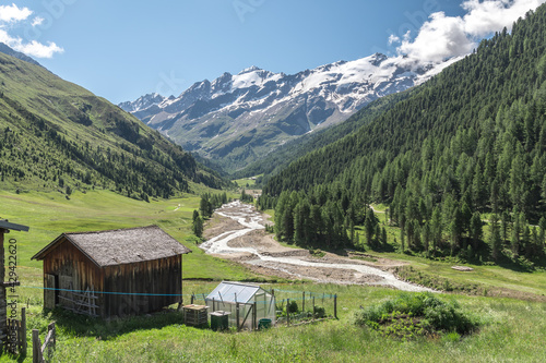 High mountain river in Vallelunga (Italian: Vallelunga, German: Langtaufers) is a valley in South Tyrol, Italy. It is a side valley of the Venosta Valley. photo