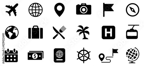 Travel icons set. Tourism simple icon collection. Vector