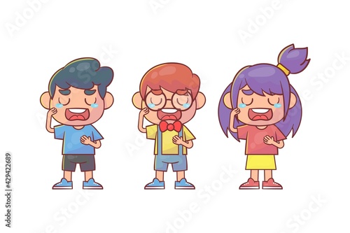 Sad little kid boy and girl cry loud Premium Vector
