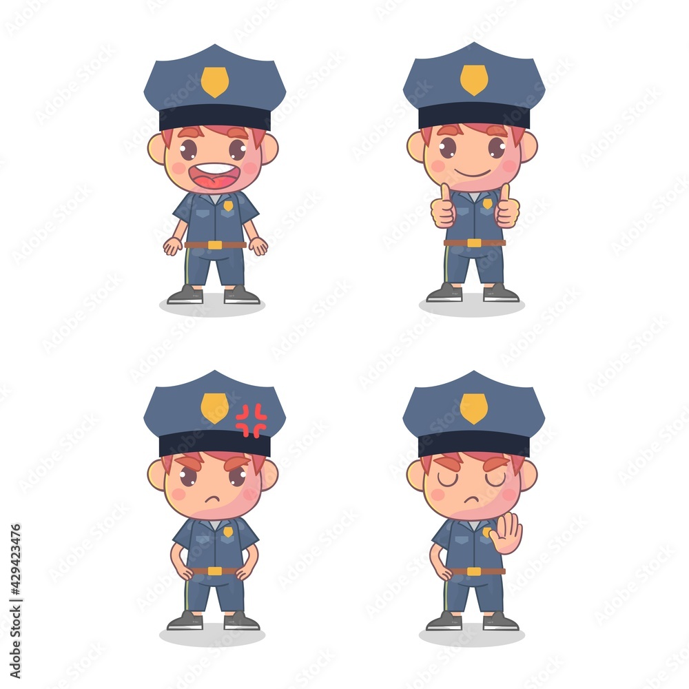 Set of happy police character with many gesture expressions Premium Vector
Set of happy police character with many gesture expressions Premium Vector