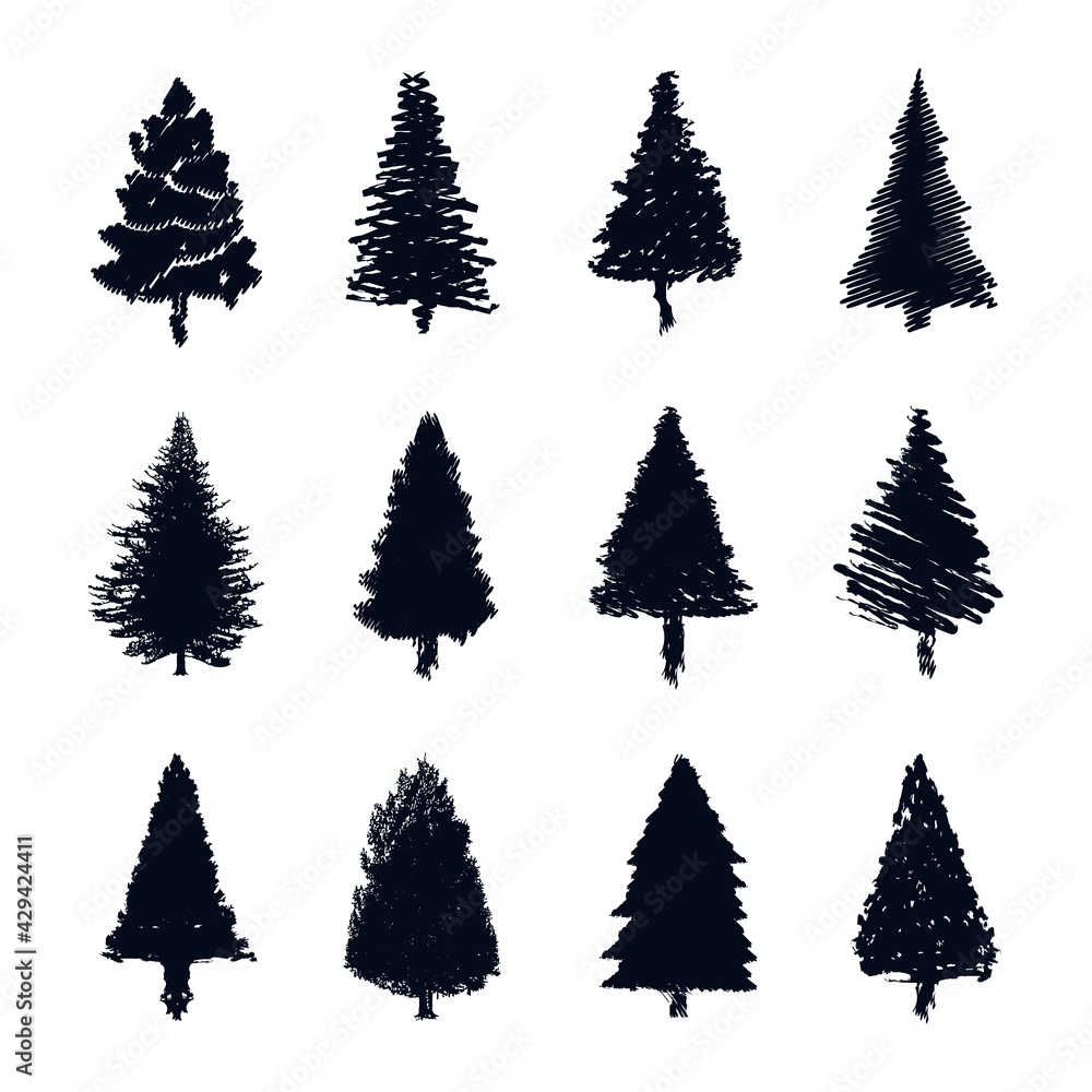 Obraz premium Pine Tree Silhouette Vector Set