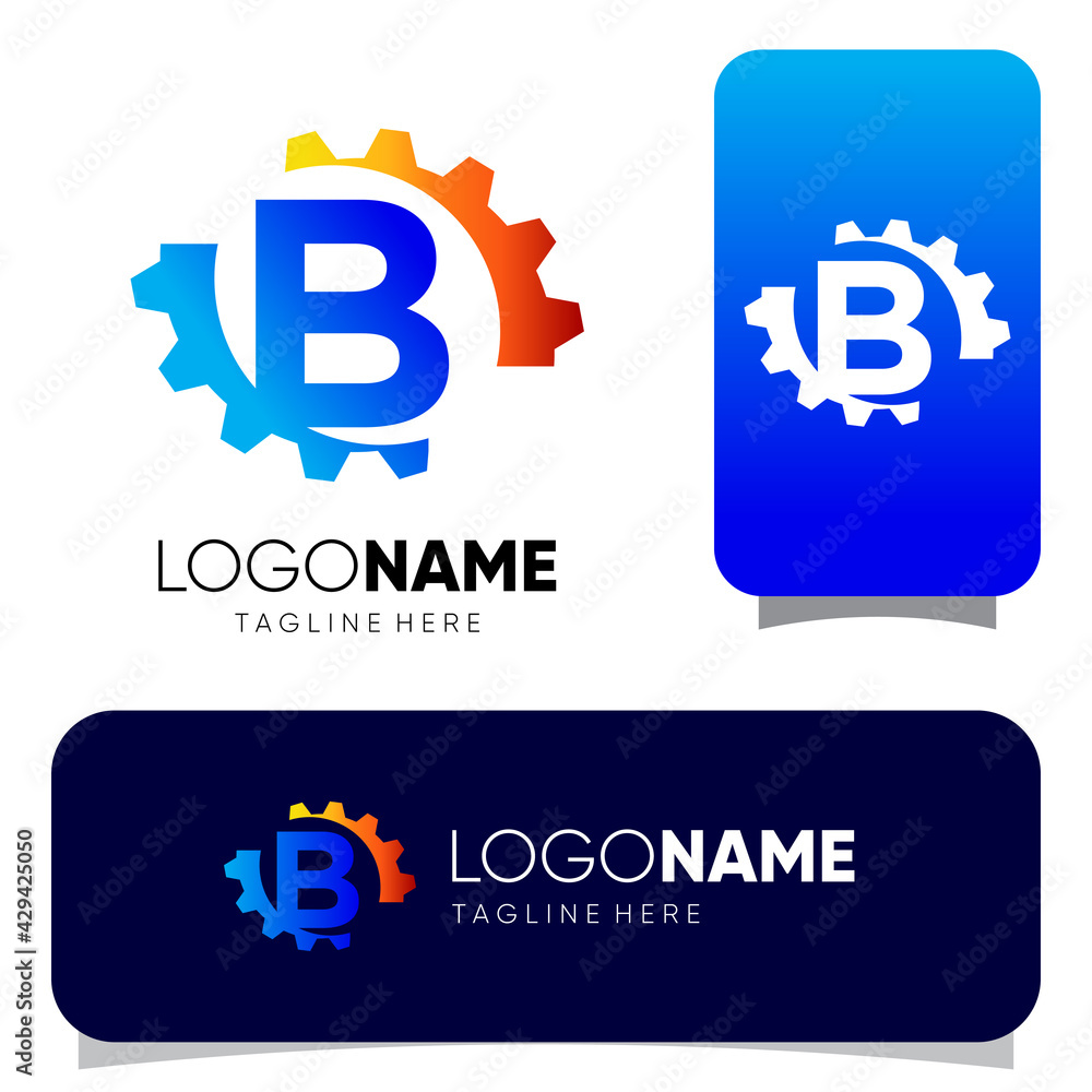 Obraz premium Initial B Letter Gear Logo Design Vector Graphic 