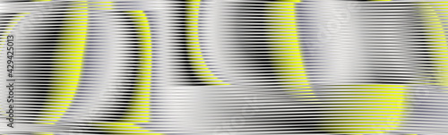 Trendy moire vector abstract web banner with lines in trendy colors of the year yellow illuminating and ultimate gray. Interior decor, wall panel, mobile apps, business card, flyers, image of blog.