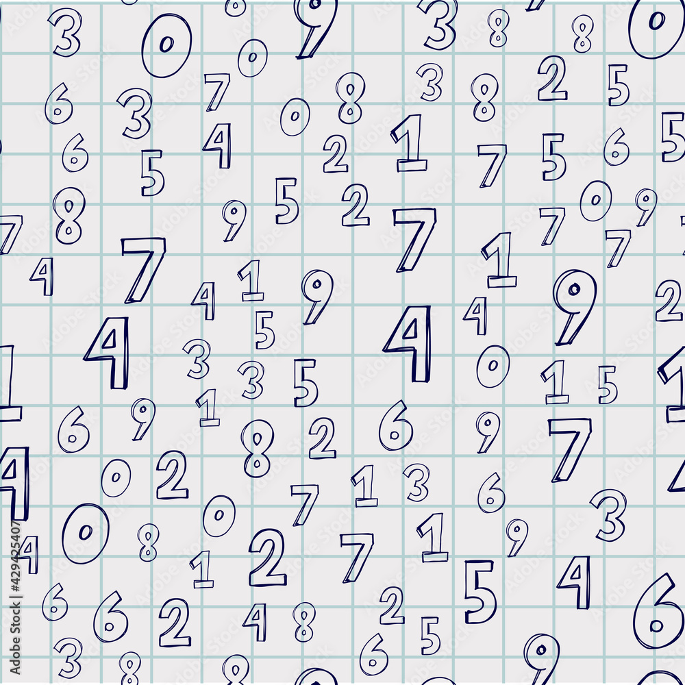 Numbers. Seamless vector wallpaper on white hand draw