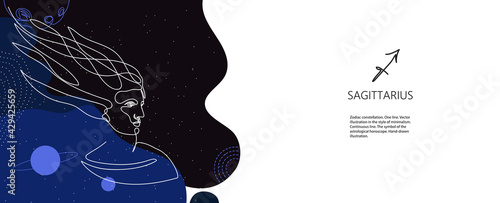 Zodiac background. Constellation Sagittarius. Horizontal banner.