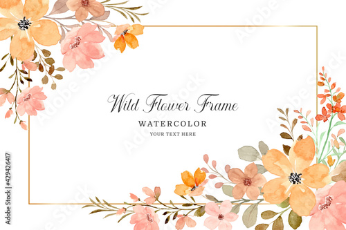 Wild flower frame background with watercolor