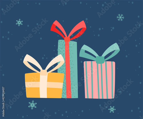 Greeting card for Christmas and New Year with cute little christmas presents