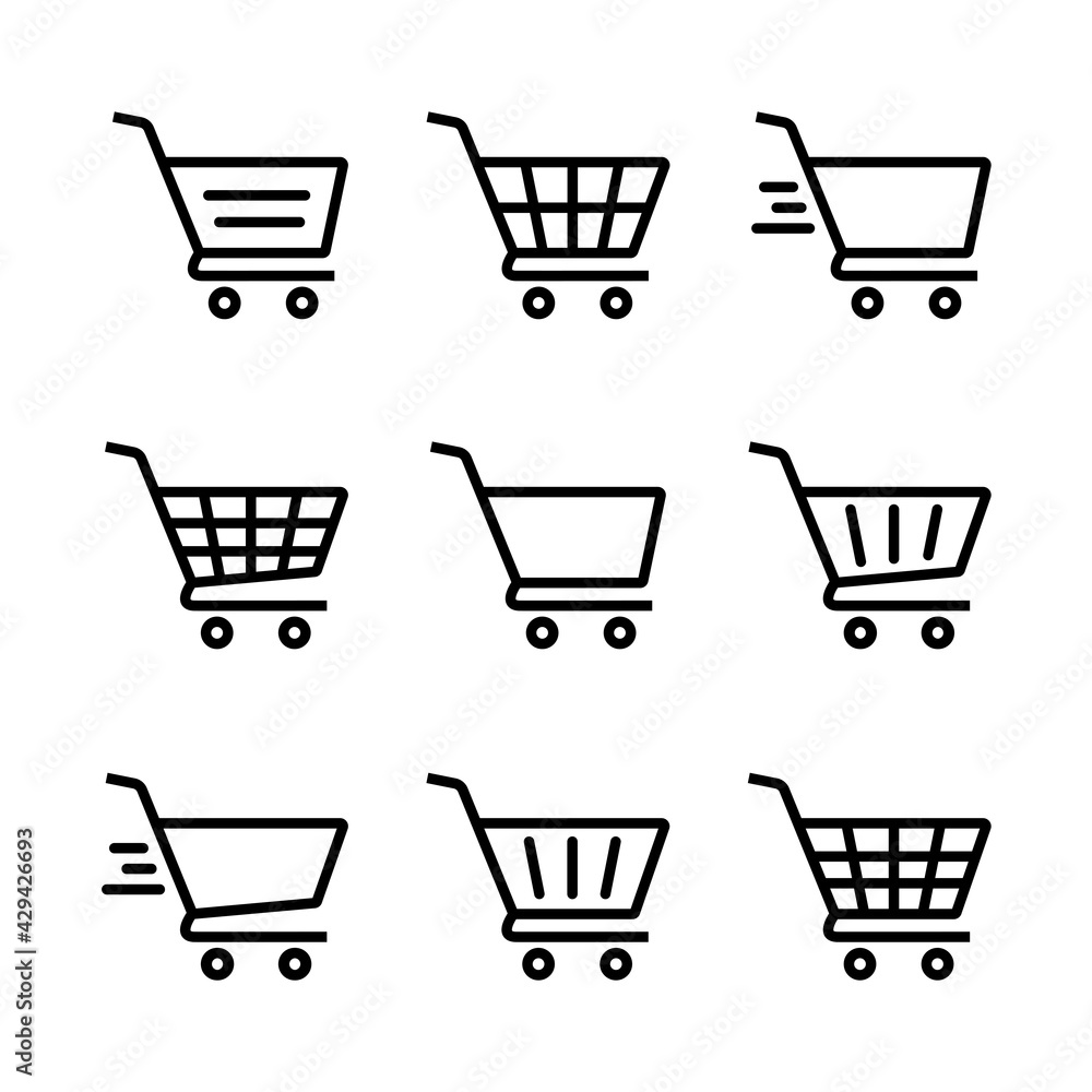 Shopping Cart Icon Set. Shopping cart illustration for web, mobile apps. Shopping cart trolley icon vector. Trolley icon. Full and empty shopping cart symbol, shop and sale, vector illustration. Shopping Cart Icon Set. Shopping cart illustration for web, mobile apps. Shopping cart trolley icon vector. Trolley icon. Full and empty shopping cart symbol, shop and sale, vector illustration.
