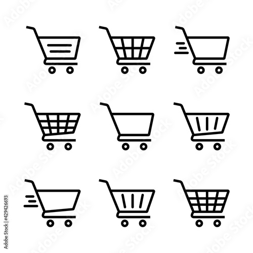 Shopping Cart Icon Set. Shopping cart illustration for web, mobile apps. Shopping cart trolley icon vector. Trolley icon. Full and empty shopping cart symbol, shop and sale, vector illustration.