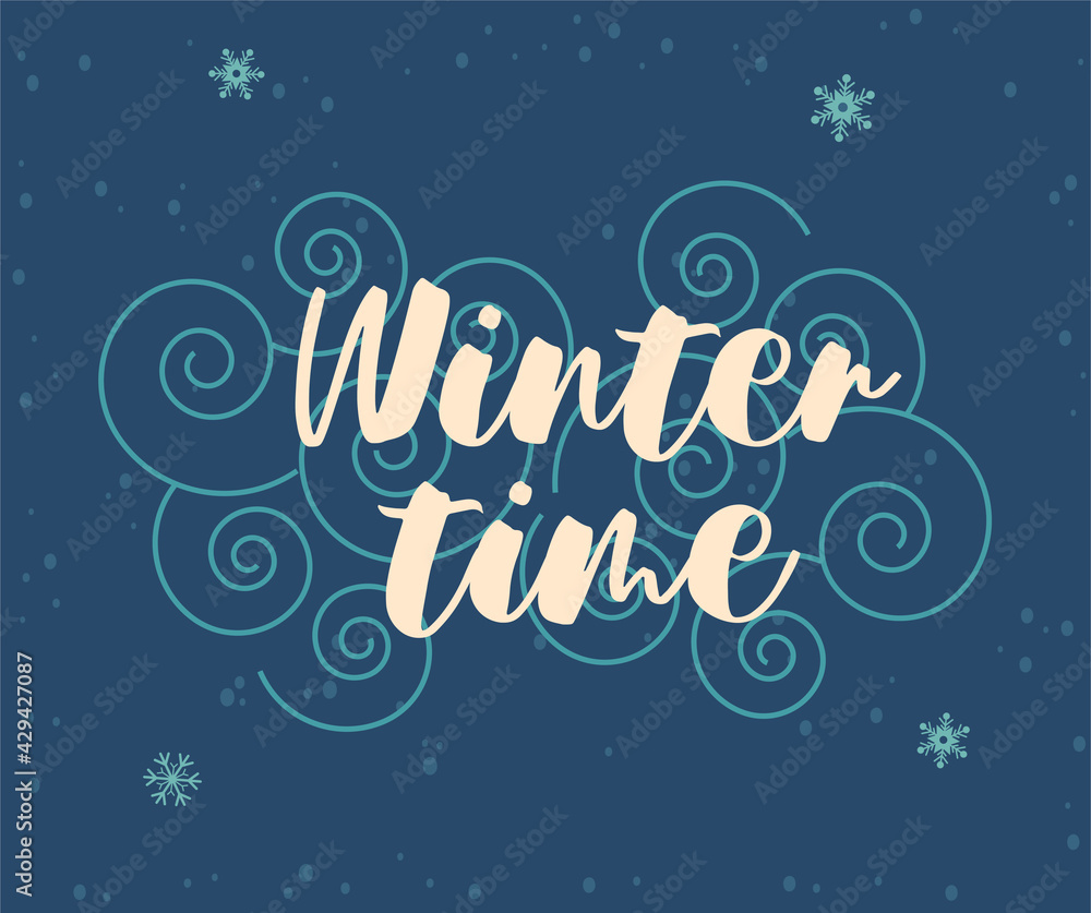 Greeting card for Christmas and New Year with cute winter time handwriting