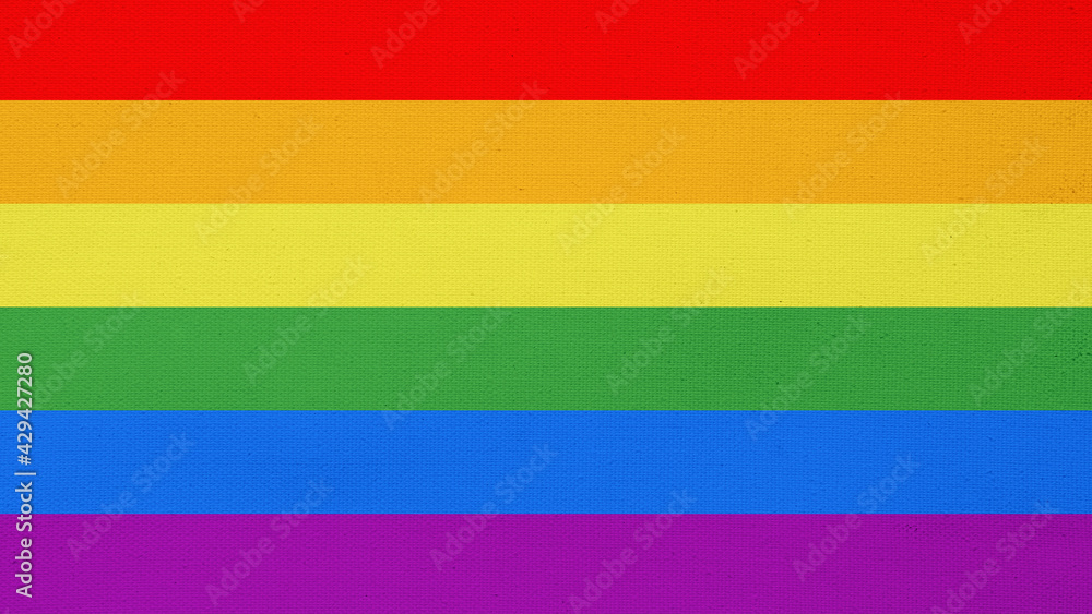 The rainbow flag (a symbol of lesbian, gay, bisexual, transgender, and queer pride) over a canvas texture.

