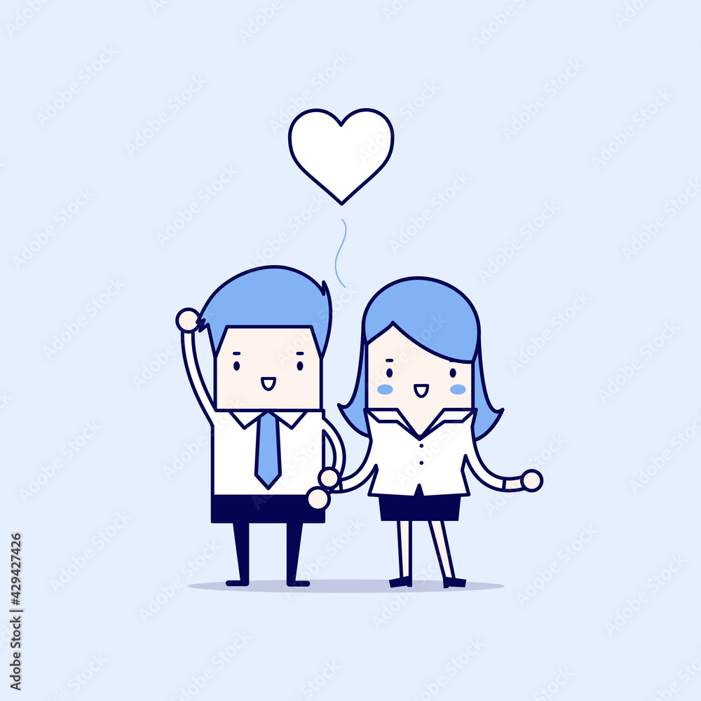 Business couple. Cartoon character thin line style vector. Business couple. Cartoon character thin line style vector.