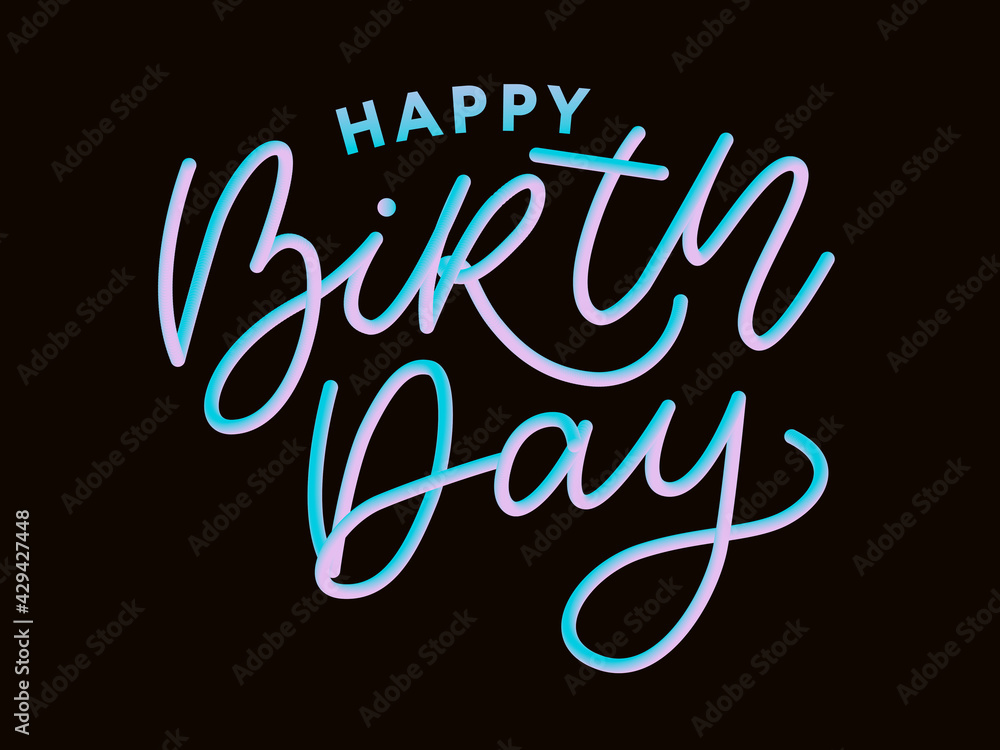 Happy Birthday Brush Script Style Hand lettering. Retro Vintage Custom Typographic Composition . Original Hand Crafted Design. Calligraphic Phrase. Original Drawn Vector Illustration.