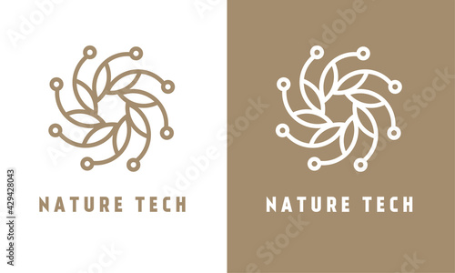Luxury nature technology logo vector. Flower line art ornament logo template