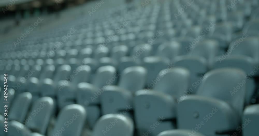 Focusing on many empty stadium seats in static view Focusing on many empty stadium seats in static view
