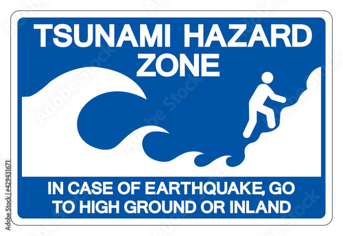 Tsunami Hazard Zone Symbol Sign ,Vector Illustration, Isolate On White Background Label. EPS10