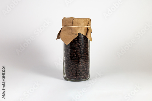 Coffee Beans glass jar with paper top