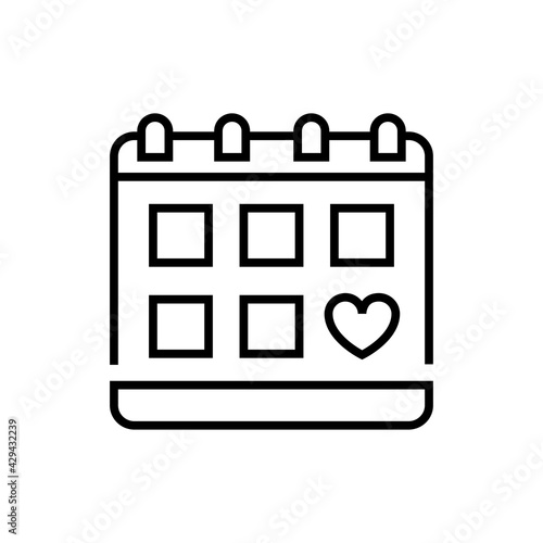 Wedding date list icon. Calendar on white background. Editable stroke.