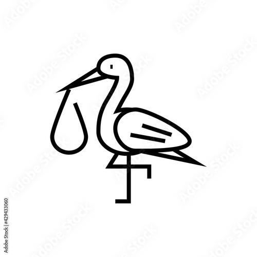 Carrying baby icon. Bird stork on white background. Editable stroke.