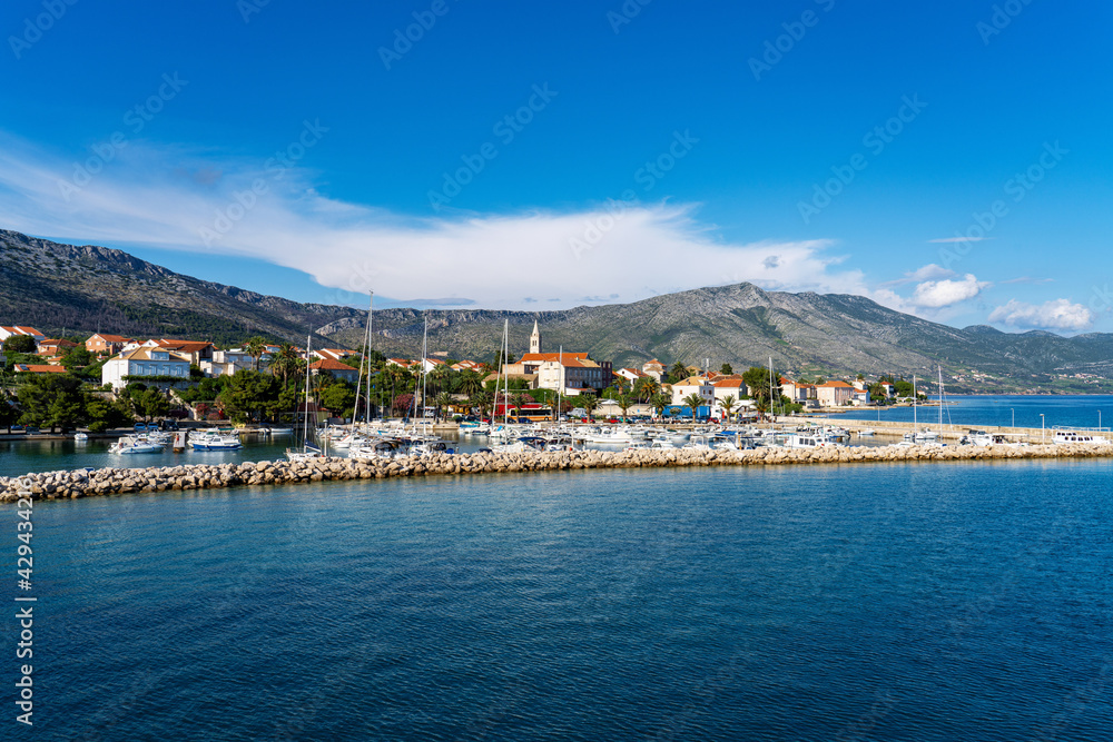 View on the Adriatic sea in Orebic, Peljesac peninsula, Dalmatia, Croatia